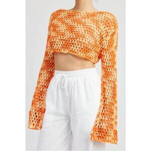 Emory Park Long Sleeve Crochet Cropped Top Size Small